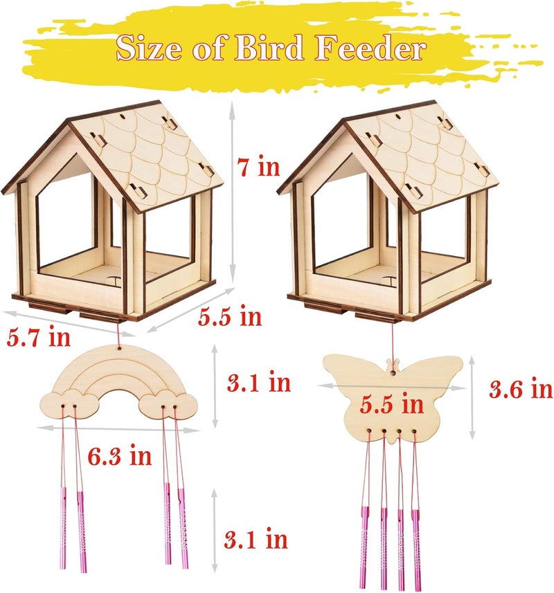 THWAS-LIGHT Kids Arts and Crafts for Outdoor,2 Pack Bird Feeder Wind Chime Kits for Children to Build and Paint, DIY Unfinished Wood STEM Painting Activities Crafts Toys for Boys Girls Ages 3-5 4-8 8-12 6-8 - Image 2